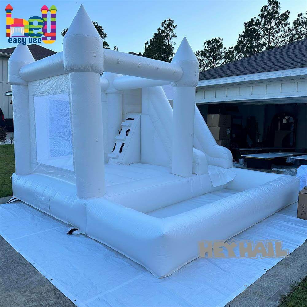 White Bounce House With Slide Ball Pit