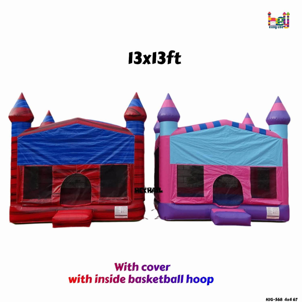 13 x 13 ft regular bounce house in Marble Red and Pink and Purple color options