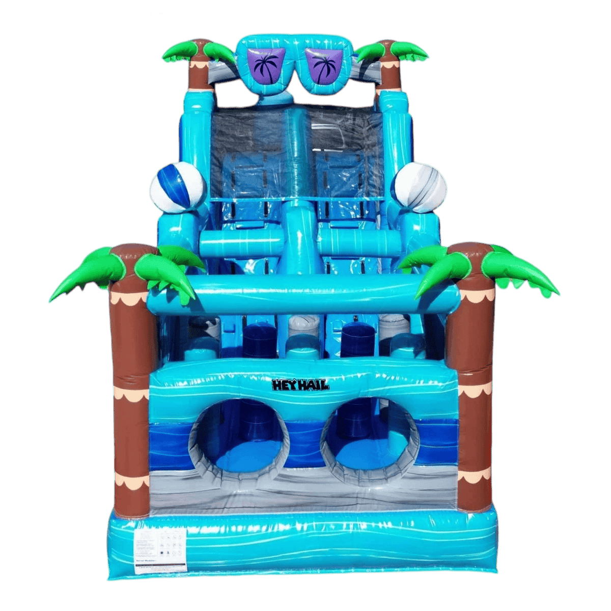 Blue tropical commercial inflatable obstacle course