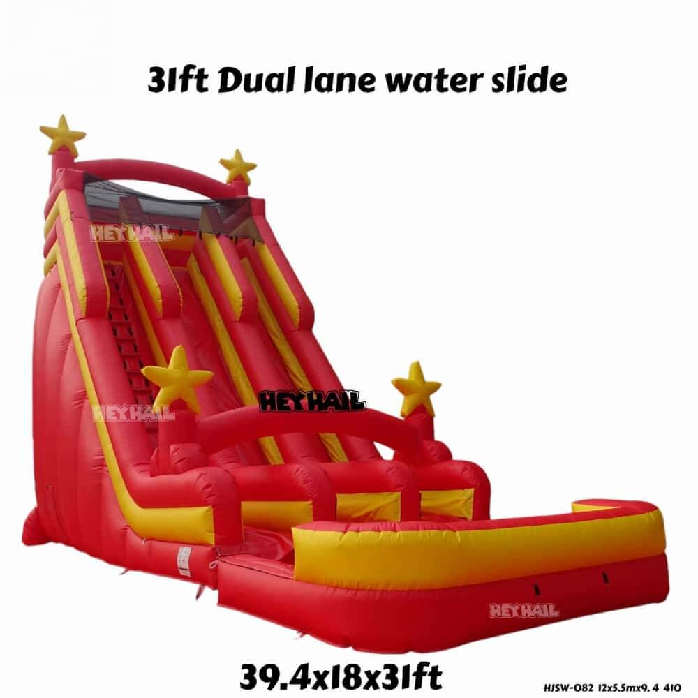 HJSW-082 31ft dual-lane water slide dimensions: 39.4 x 18 x 31 ft