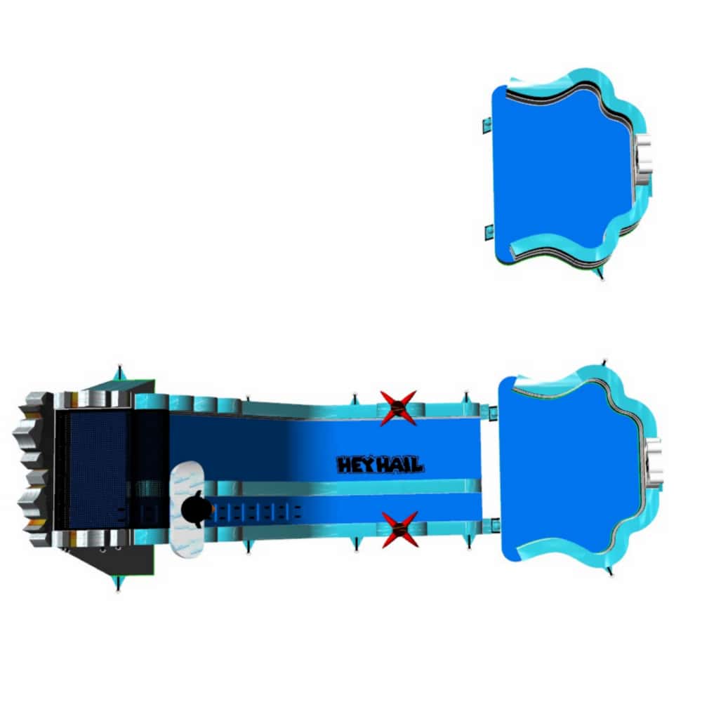 Top view of HJSW-175 24 ft water slide layout with blue slide surface and two landing areas