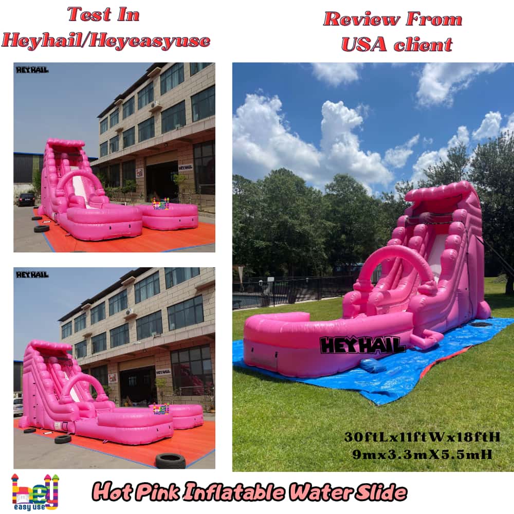 Hot Pink Commercial Water Slide with Deep Pool and Mattress