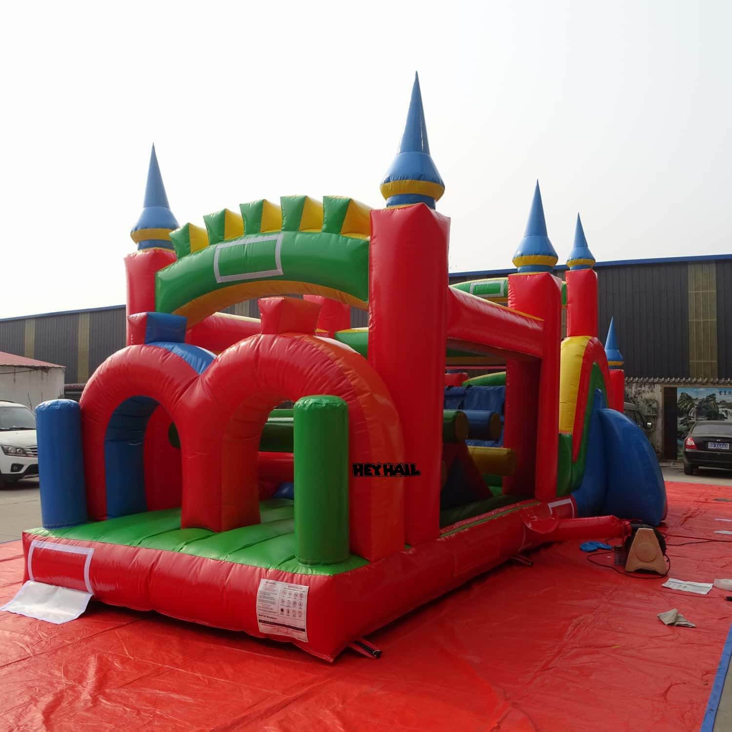 Outdoor side view of the HEYHAIL castle obstacle course