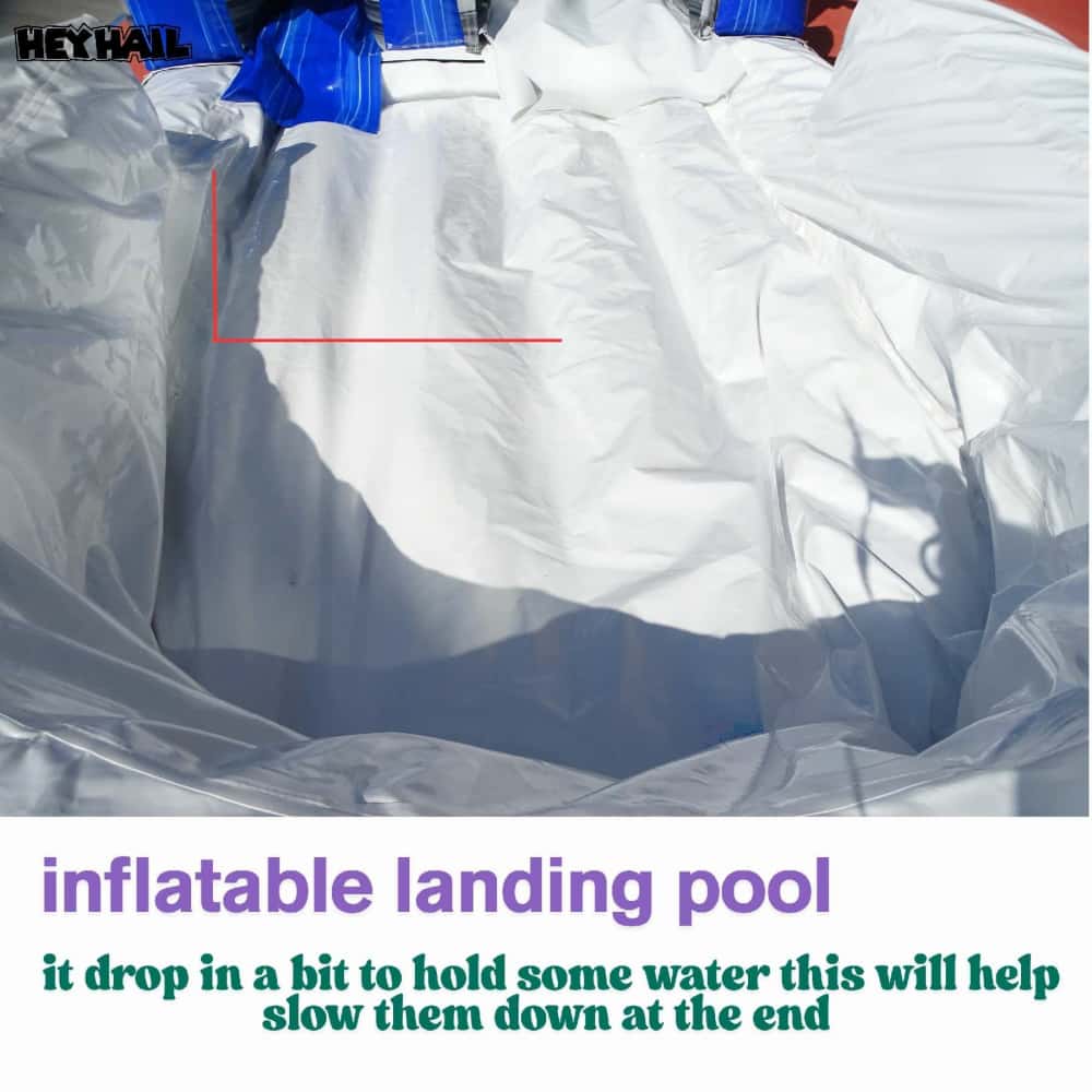 Close-up of white inflatable landing pool basin for commercial water slide